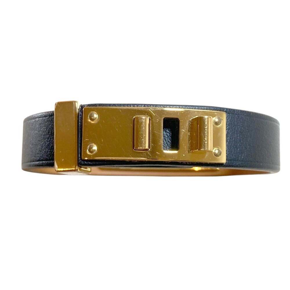 HERMES Hermes As de Coeur Heart Motif GP Leather Bracelet T2 Navy Gold Color ... - Picture 5 of 14